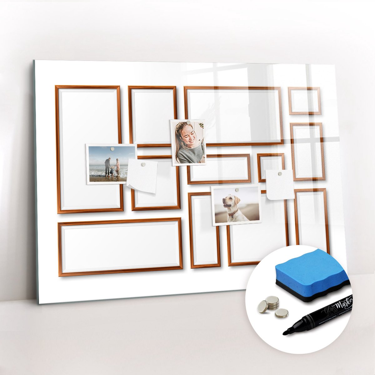 Tulup Whitebord - Houten frame - 100 x 70 cm - Bruin Memobord Magnetisch - Gratis 5 Sterke Magneten + Whiteboard Marker & Wisser - Stylish Memo Board - Magneetbord Foto - Notitiebord Werkplek