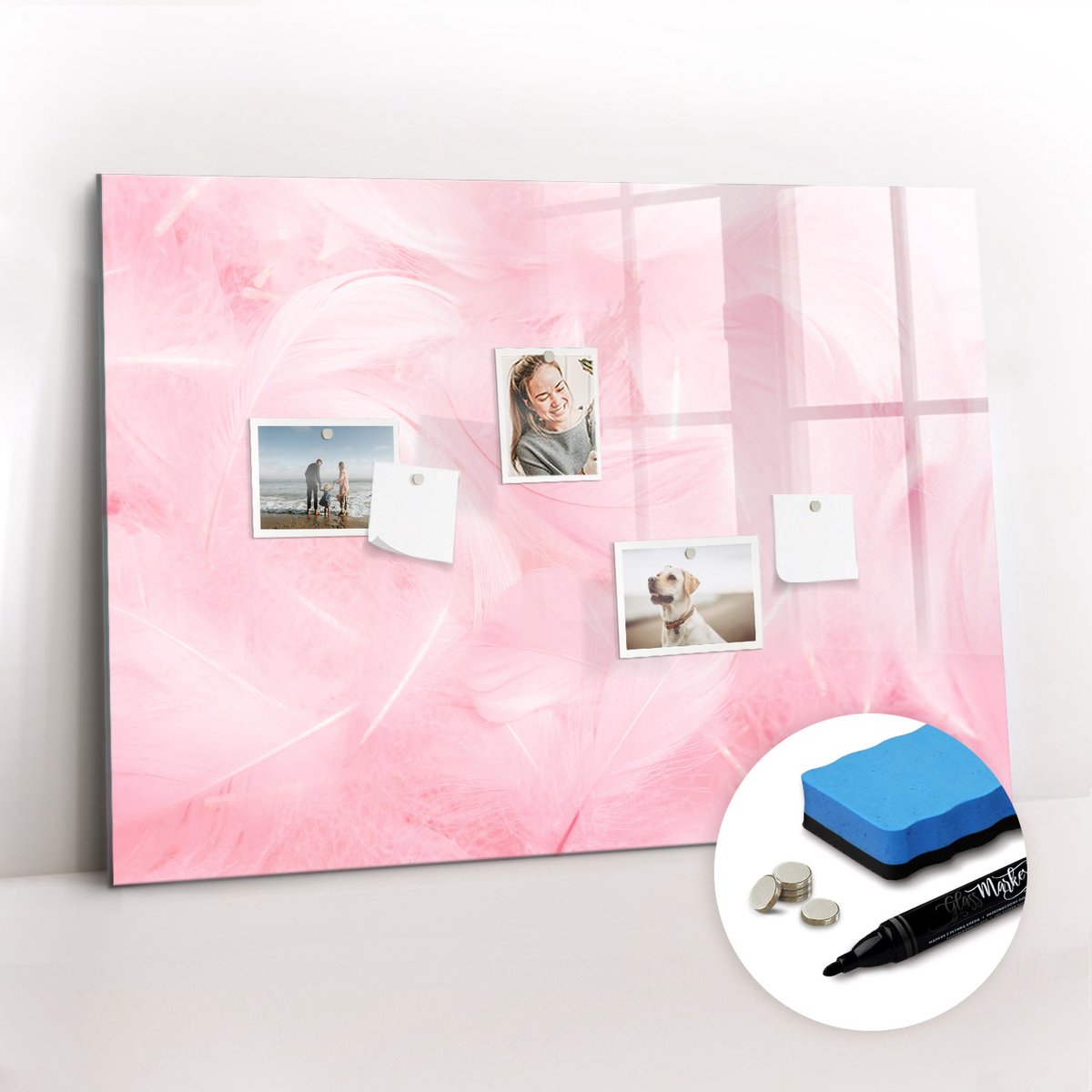Tulup Whitebord - Veren abstractie - 100 x 70 cm - Roze Magnetic Board - Gratis 5 Sterke Magneten + Whiteboard Marker & Wisser - Wanddecoratie Kantoor - Memo Bord - Productiviteit Tools