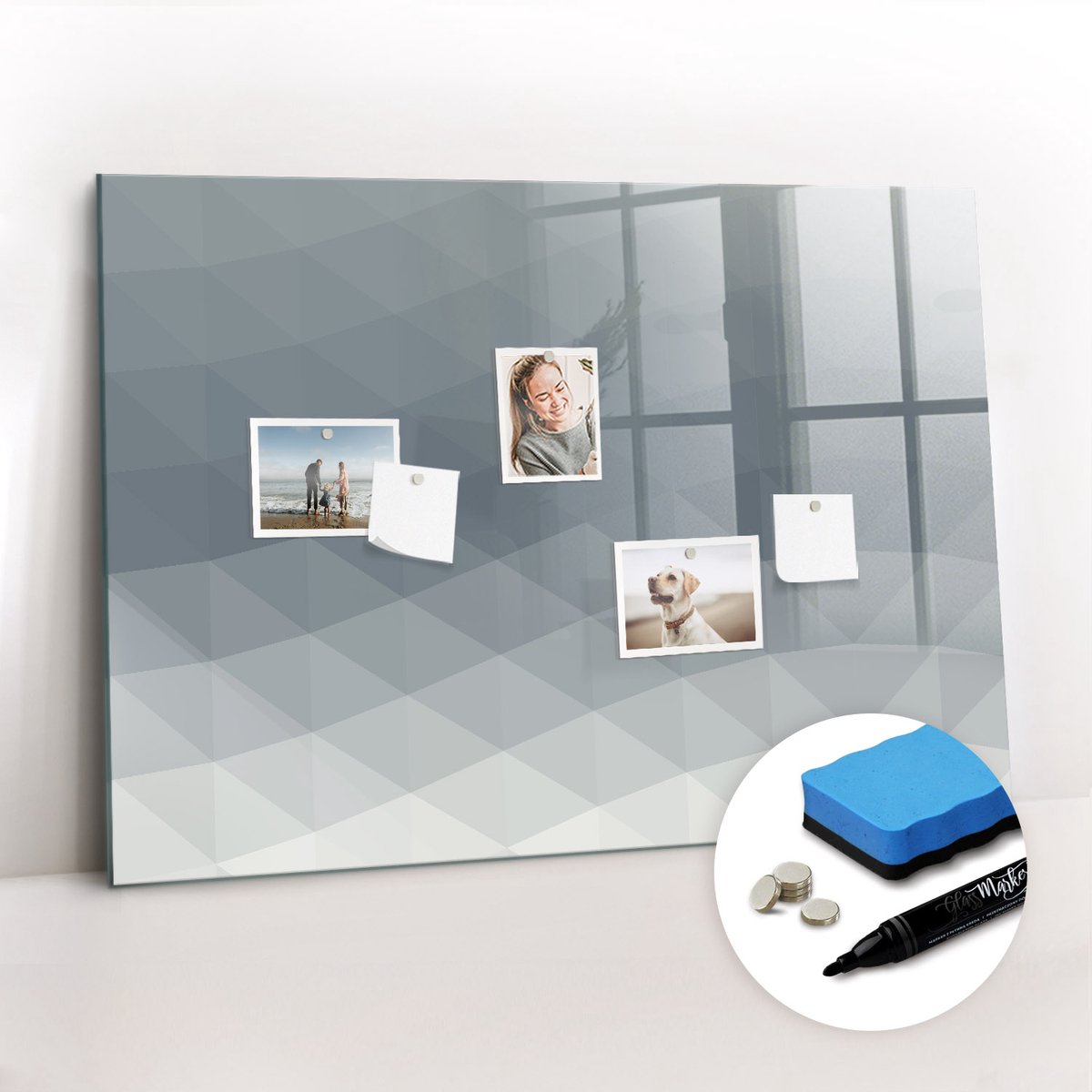 Tulup Whitebord - Golfabstractie - 100 x 70 cm - Grijs Memobord Glas - Gratis 5 Sterke Magneten + Whiteboard Marker & Wisser - Moderne Wanddecoratie - Magnetisch Memobord - Planning Muur