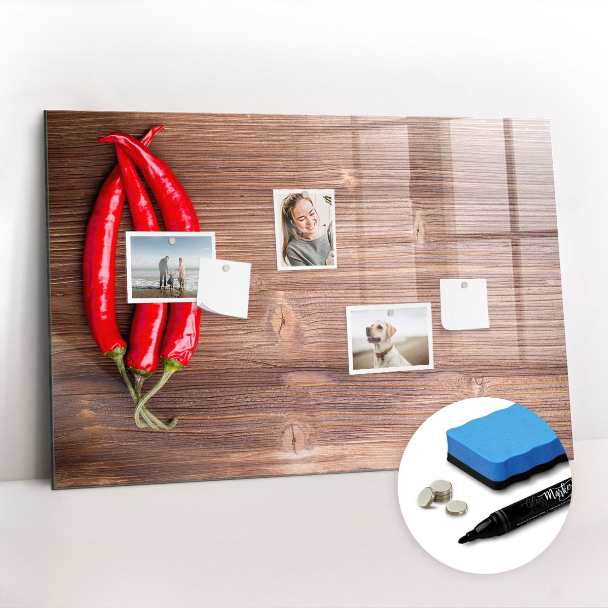Tulup Whitebord - Paprika's - 90 x 60 cm - Veelkleurig Memobord Magnetisch - Gratis 5 Sterke Magneten + Whiteboard Marker & Wisser - Scandinavisch Design Bord - Magneetbord Keuken - Planning Muur