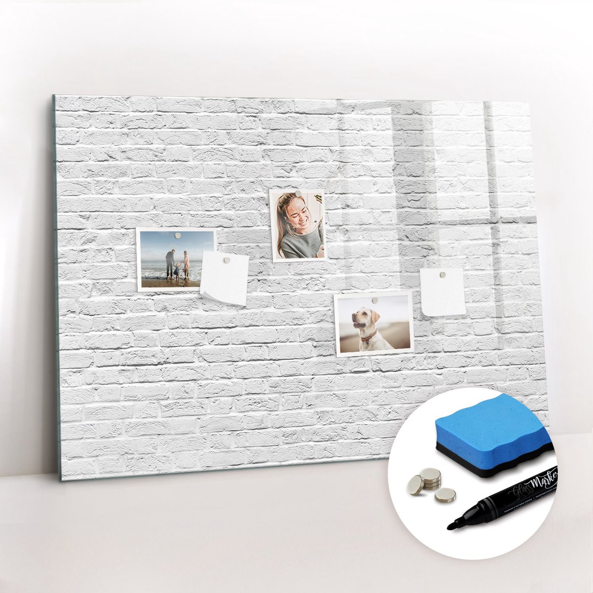 Tulup Whitebord - Bakstenen muur - 100 x 70 cm - Wit Magnetisch Bord - Inclusief Gratis Magneten & Marker & Spons - Wanddecoratie Kantoor - Memobord Keuken - Ideeënbord Thuiswerkplek