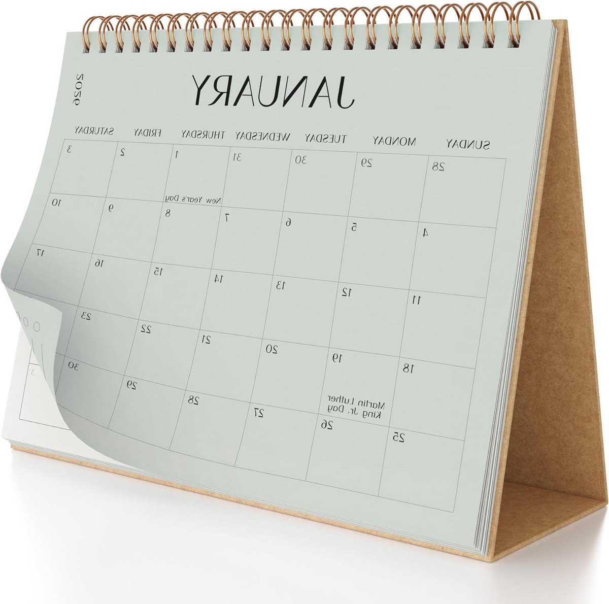 Bureaukalender - Desktop Kalender Flip - Planning en Organisatie - Minimalistisch Ontwerp - 6x8 Inch - Aarde Toon - Salie