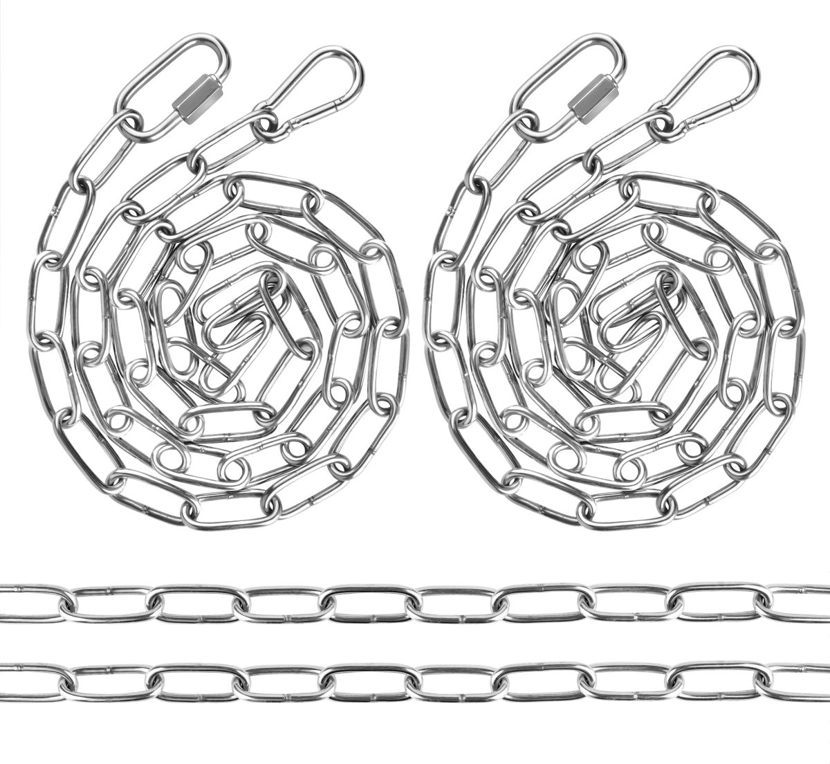 2 stuks stalen ketting, roestvrij stalen ketting 1 meter, Ø 3 mm ronde stalen ketting, schakelketting met karabijnhaak roestvrij staal, roestvrij stalen ketting meterware om op te hangen voor