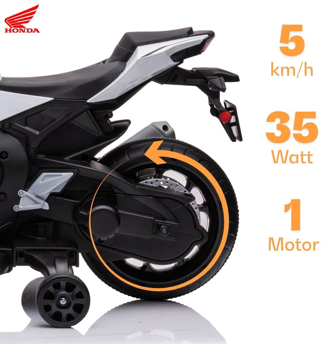 Honda CBR 1000RR Full Option Elektrische Kindermotor 2 tot 5 jaar – Officieel Gelicentieerde Motor met LED-Koplamp & Claxon – Li-ion Kindermotor met Verwijderbare Zijwieltjes & Realistische Geluiden – Wit — afbeelding 5
