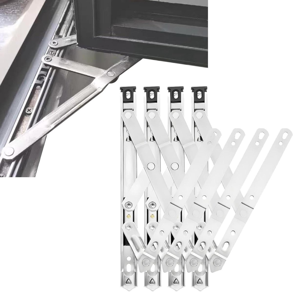 Openslaande Raamscharnieren - Raambevestiging Set - Raammontage - Verborgen Ontwerp - 4 Stuks - Zilver