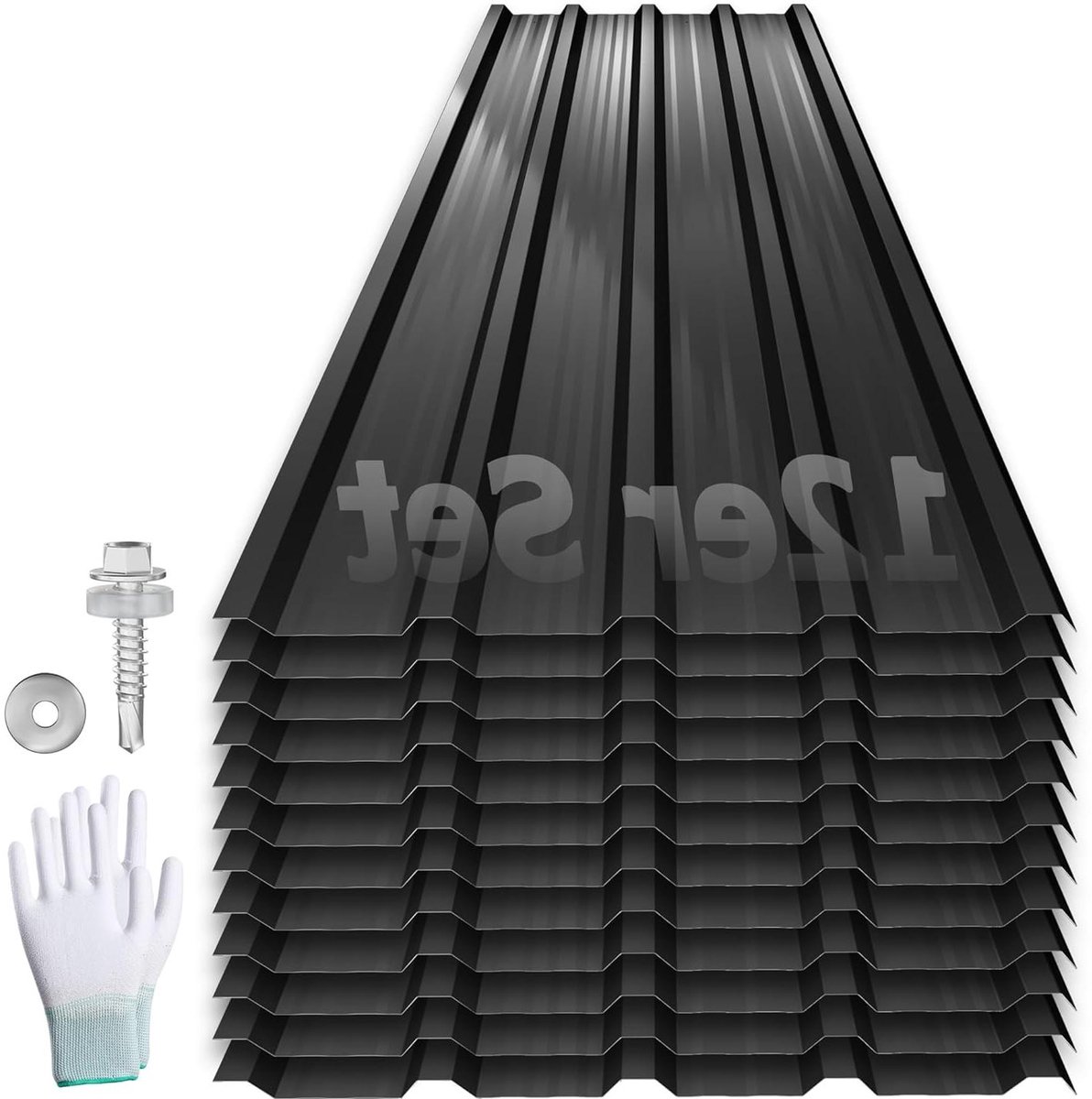 Dakplaten - Golfplaten trapeziumplaten - Dakbedekking - Verzinkt staal - 1295 x 45 cm - Zwart