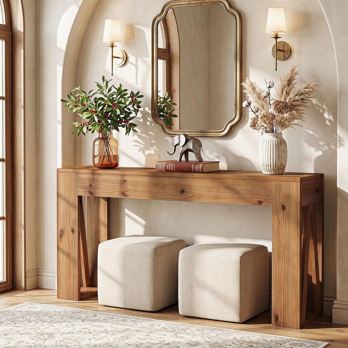 Tribesigns Massief Houten Consoletafel - Sidetable - 160 x 30 x 80 cm - Rustiek Bruin - Console Tafel voor Hal, Woonkamer, Entree
