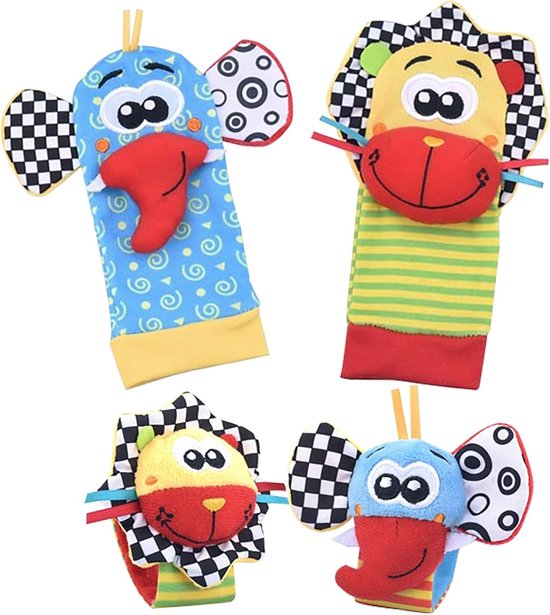 Babyspeelgoed Rammelaarsokken - Voetvinders Baby - Baby Ontwikkeling - Zachte Stoffen Materialen - 4 Stuks - Meerkleurig — afbeelding 2