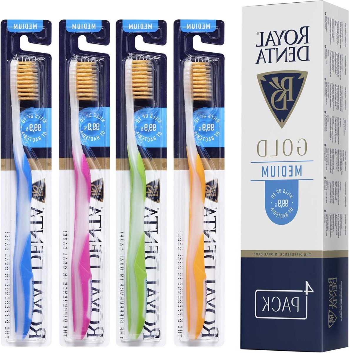 Gouden Tandenborstels - Handtandenborstels Mondverzorging - Dagelijkse Mondhygiëne - Goud Geïnfuseerde Borstels - 4 stuks - Veelkleurig