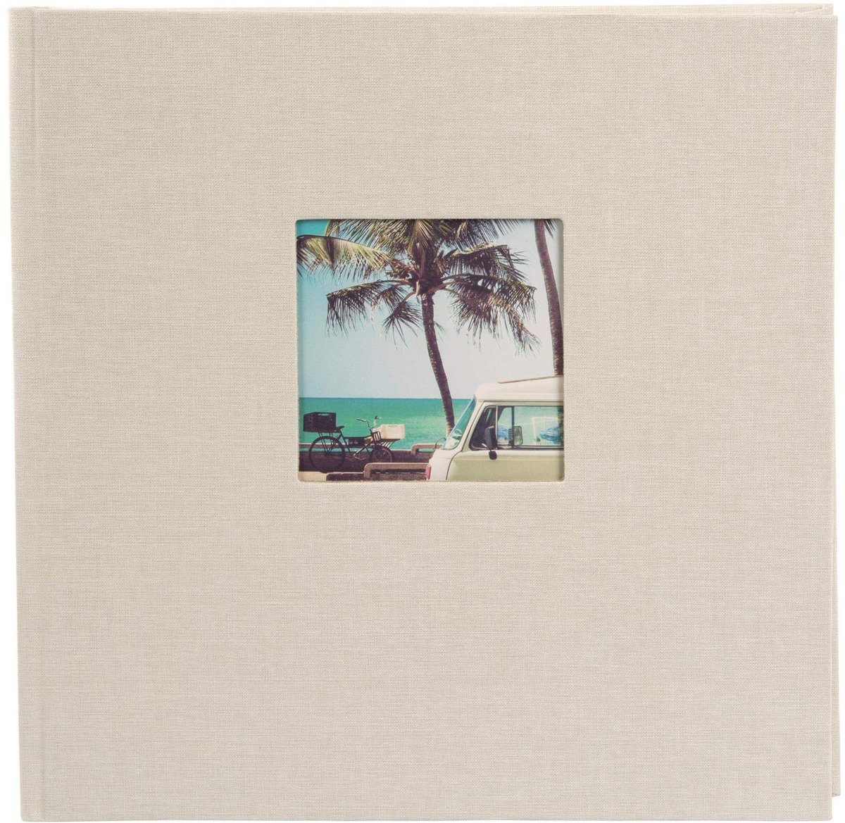 goldbuch 24823 fotoalbum met vensteruitsparing, Bella Vista, herinneringsalbum 25 x 25 cm, fotoalbum 60 witte pagina's met pergamijn scheidingsbladen, fotoboek van linnen, zandgrijs