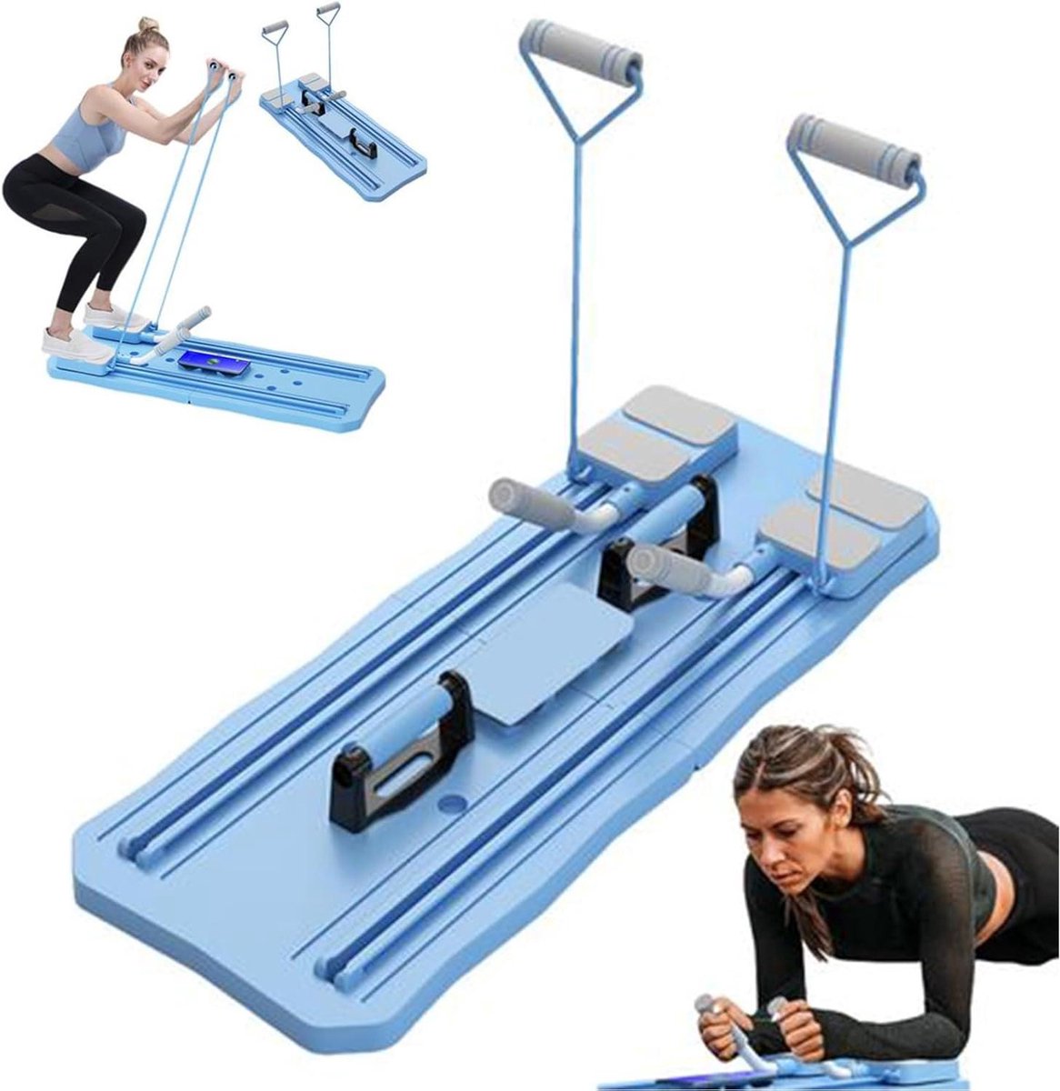 Pilates Reformer Board - Opvouwbaar Pilates Apparaat - Thuis Workout - Automatische Rebound - 93 x 36.7 cm - Grijs