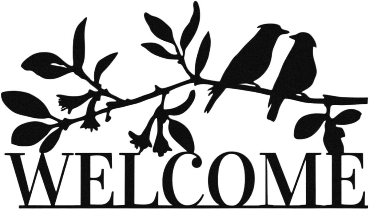 welkomstbord voor deur en muurkunst, met zwarte bladeren en vogels, cadeau voor huis, tuin en kantoor