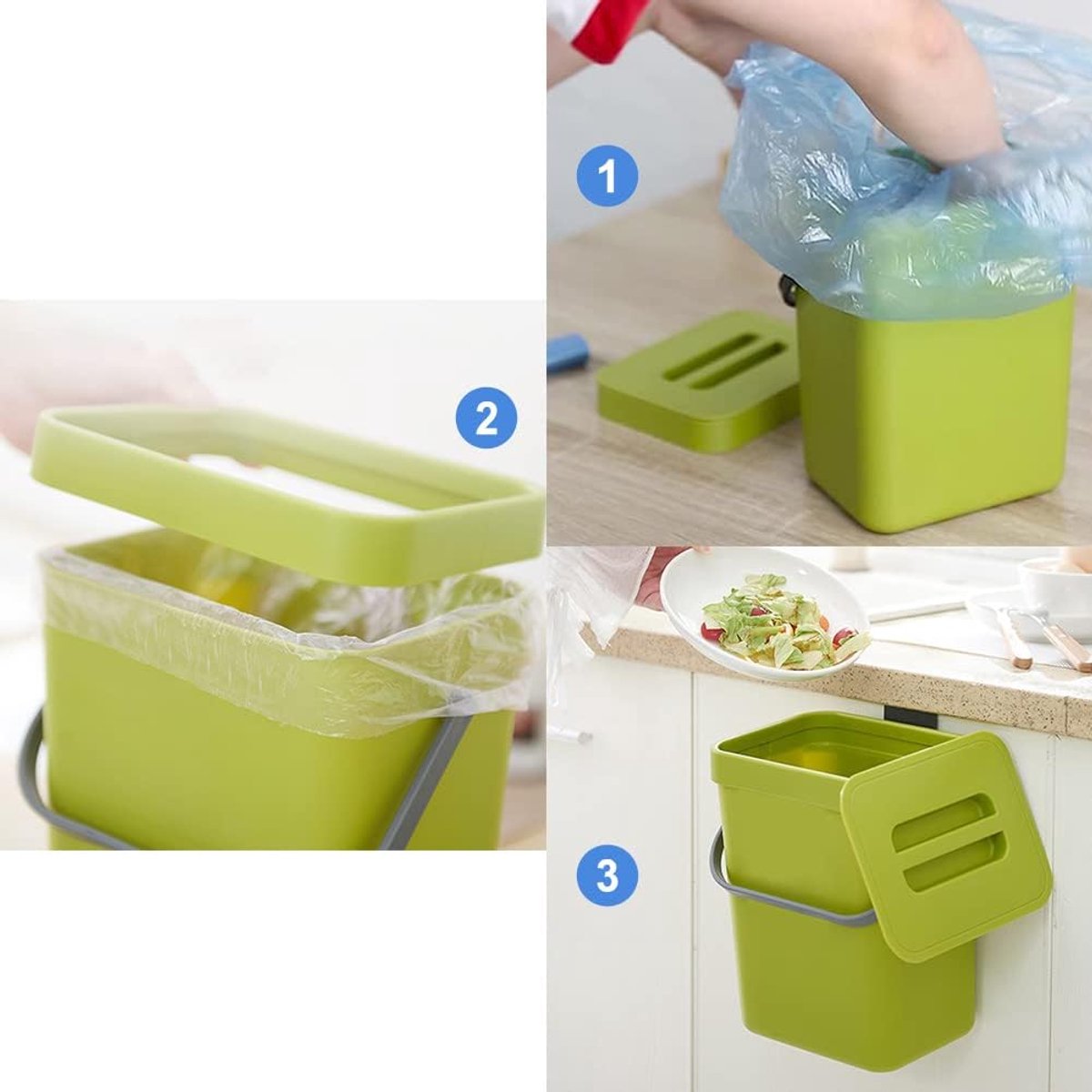 Keuken Compostbak - Afvalbak Aanrecht - Voedselresten Verzamelen - Handig Flip-Top Deksel - 3L - Wit