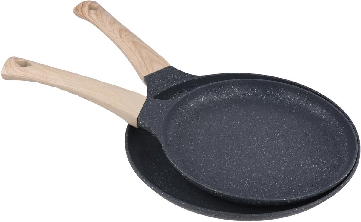 Pannenkoekenpan Set - Crêpepan Platte Pan - Ontbijt Bakken - Anti-aanbaklaag - 20 cm en 24 cm - Zwart