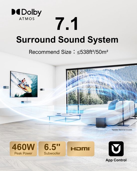 Soundbar - Surround Soundbar - Home Cinema - Dolby Atmos Decodering - 6.5 Inch - Zwart — afbeelding 4