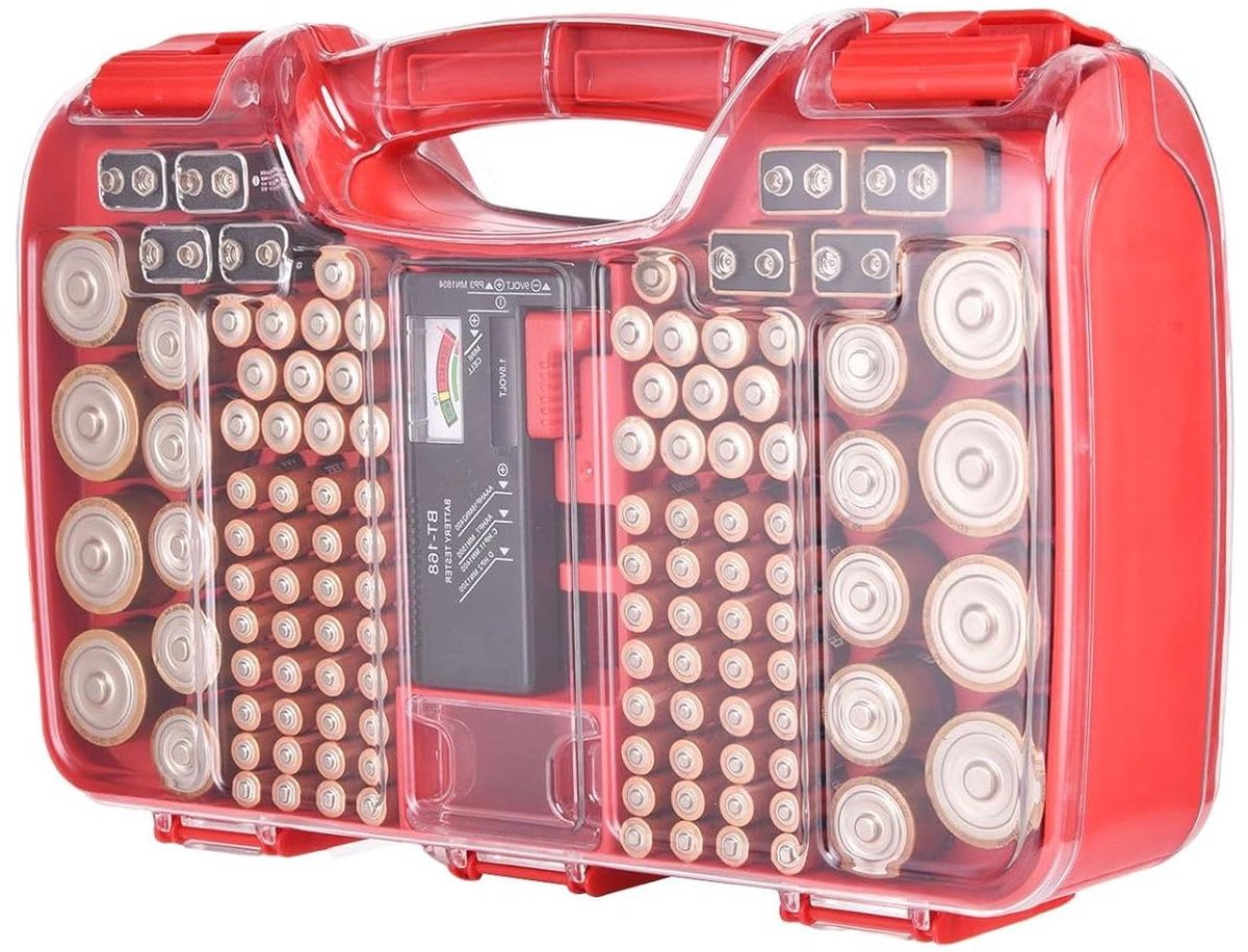 Batterij Opbergdoos - Batterij Organizer - Batterijen Sorteren - Met Batterijtester - 180 Batterijen - Rood