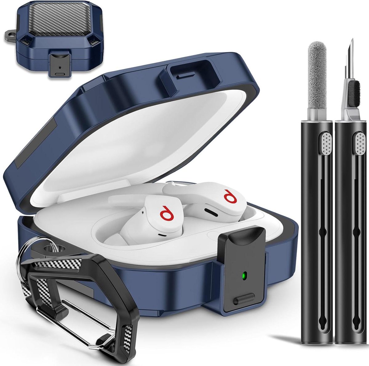 Beats Fit Pro Hoesje - Beschermhoes Oplader - Oordopjes Beschermen - Met Beveiligingsslot - 2-delig - Blauw