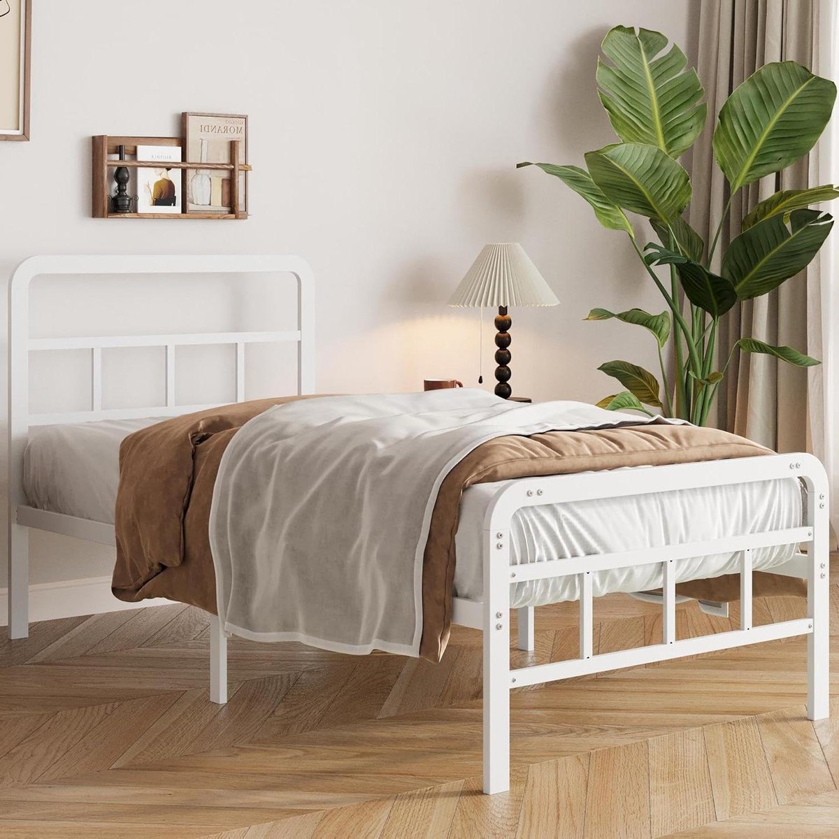 Eenpersoons Bedframe - Metaal Bedframe - Slaapkamer Inrichten - Geluidsarm Ontwerp - 90 x 190 cm - Wit