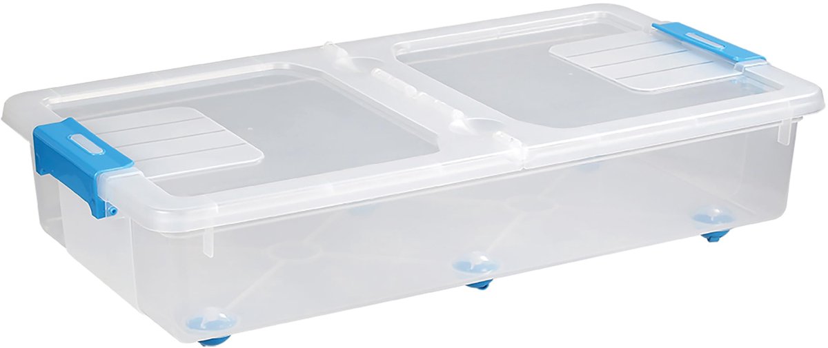 Opbergdoos met wieltjes, PP, wit, transparant, 35 l