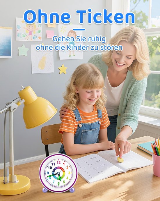 Kinderwekker Voetbal - Analoge Klok - Wakker Worden - Stil Zonder Tikken - 9 x 3.8 x 10.5 cm - Paars — afbeelding 5