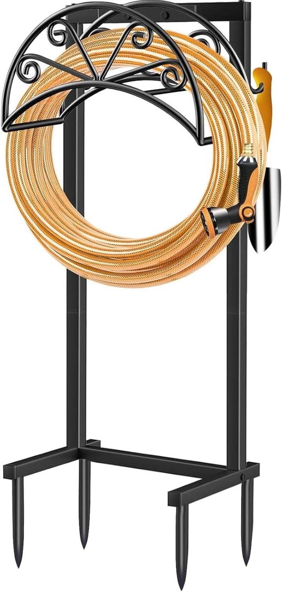 Tuinslanghouder - Slanghaspel Hanger - Tuin Opruimen - Stevig 4 Spikes Frame - 108 cm - Zwart