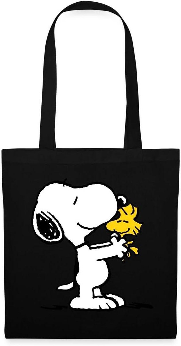 Snoopy Woodstock Tas - Draagtas Katoen - Boodschappen Vervoeren - Officiële Peanuts Print - 10 Liter - Naturel