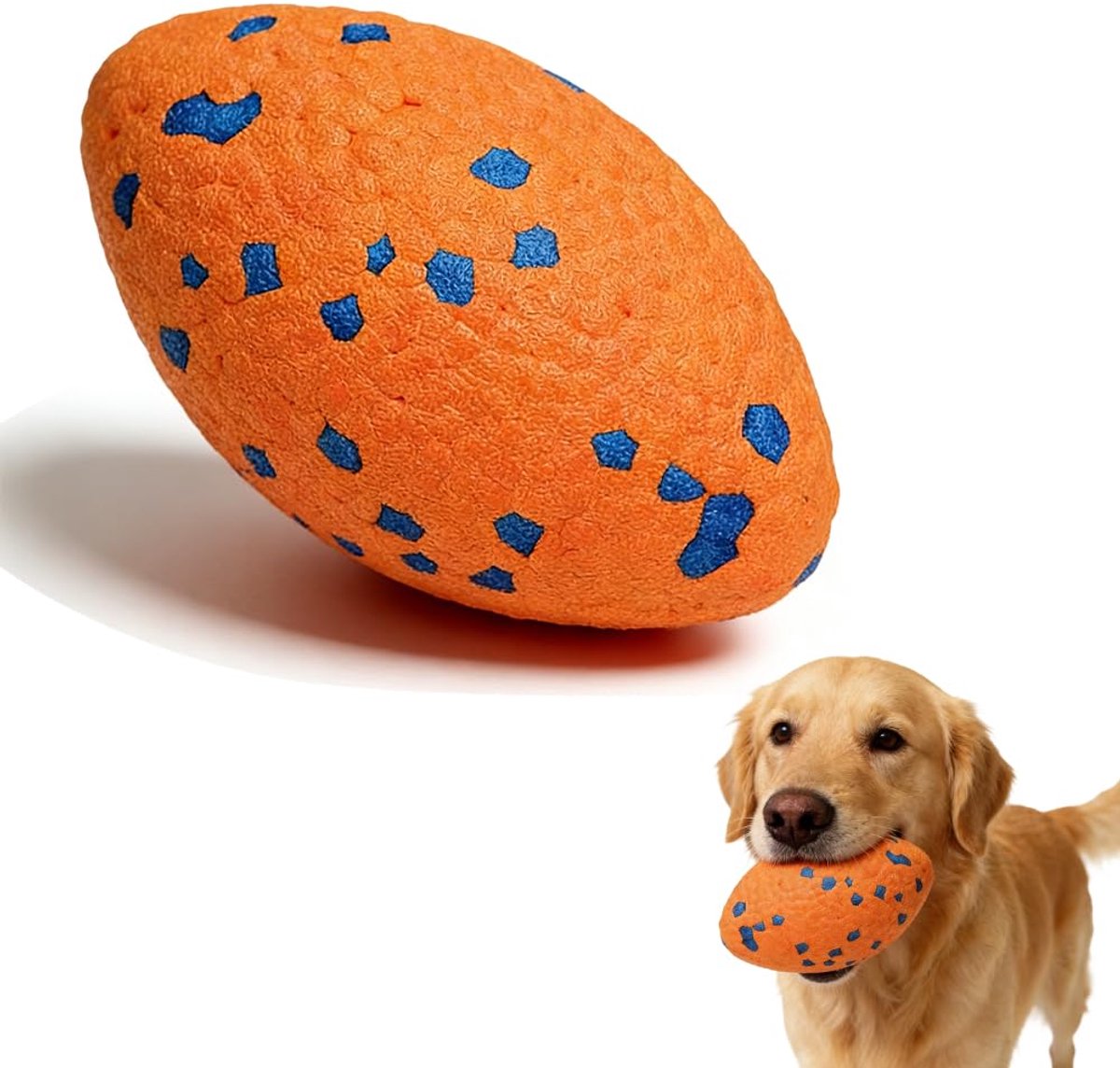 Hondenbal Onverwoestbaar: Robuust hondenspeelgoed voor sterke kauwers, zwemmende rugbybal voor haalspelletjes in het water, Voor middelgrote en grote honden, Oranje