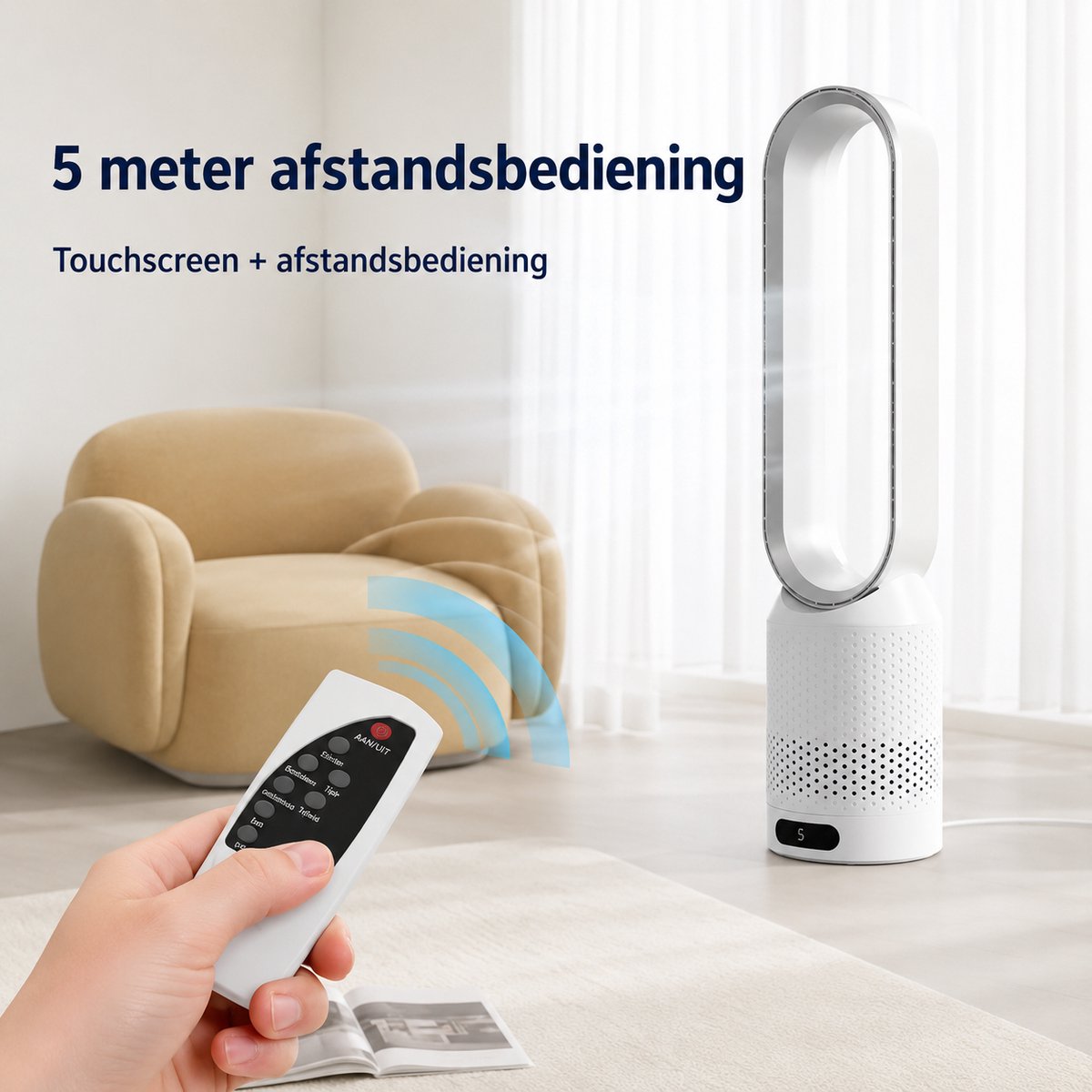 Rolu Torenventilator – Ventilator Staand – Ventilator Toren – 60 CM – 8 Snelheden - 90° Oscillatie – Timer Functie – Afstandsbediening – foto 5