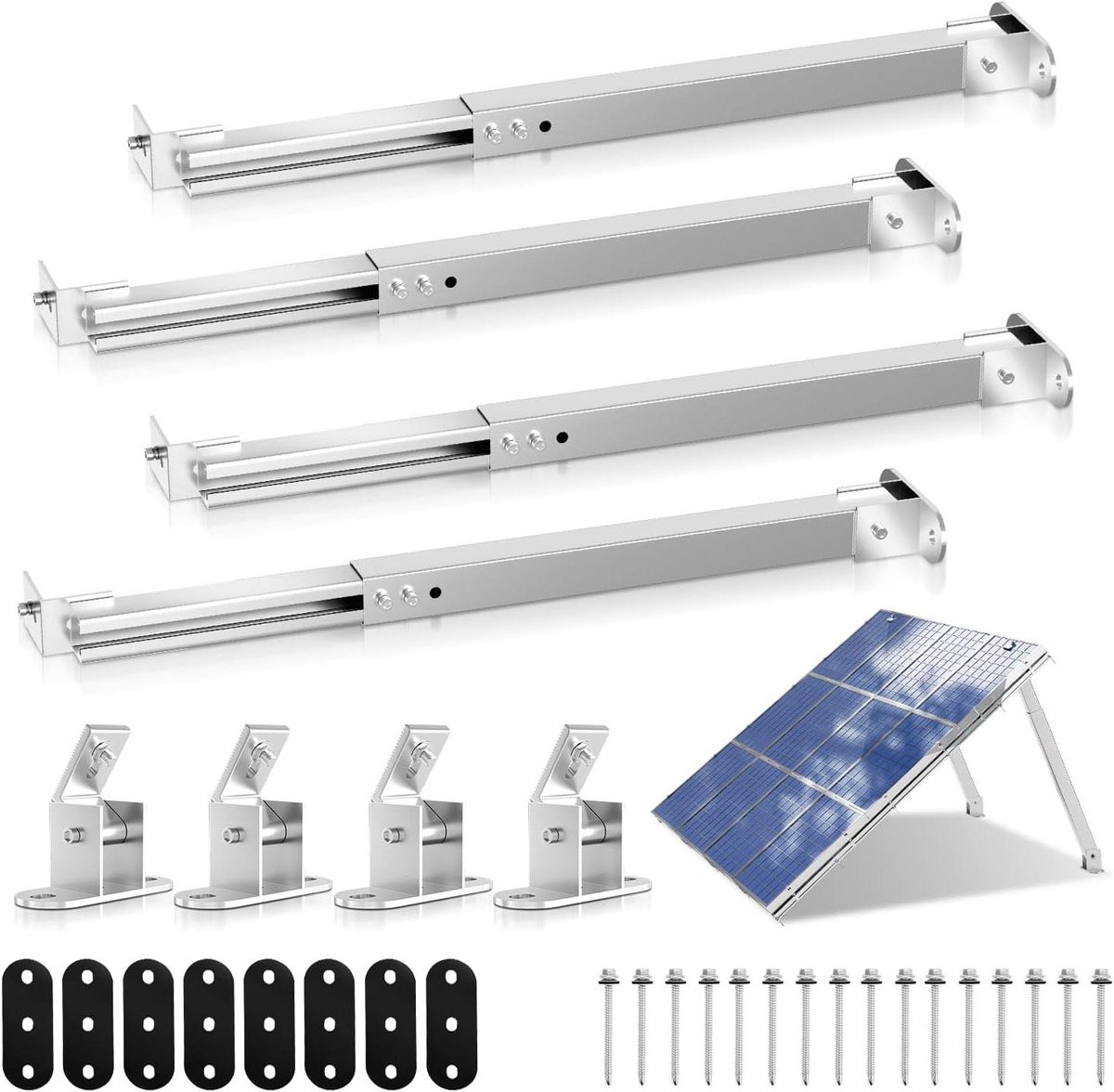 Zonnepaneel Houder - Dakmontage Kit - Energie Opwekken - Verstelbare Hoek - 2 Satz - Zilver