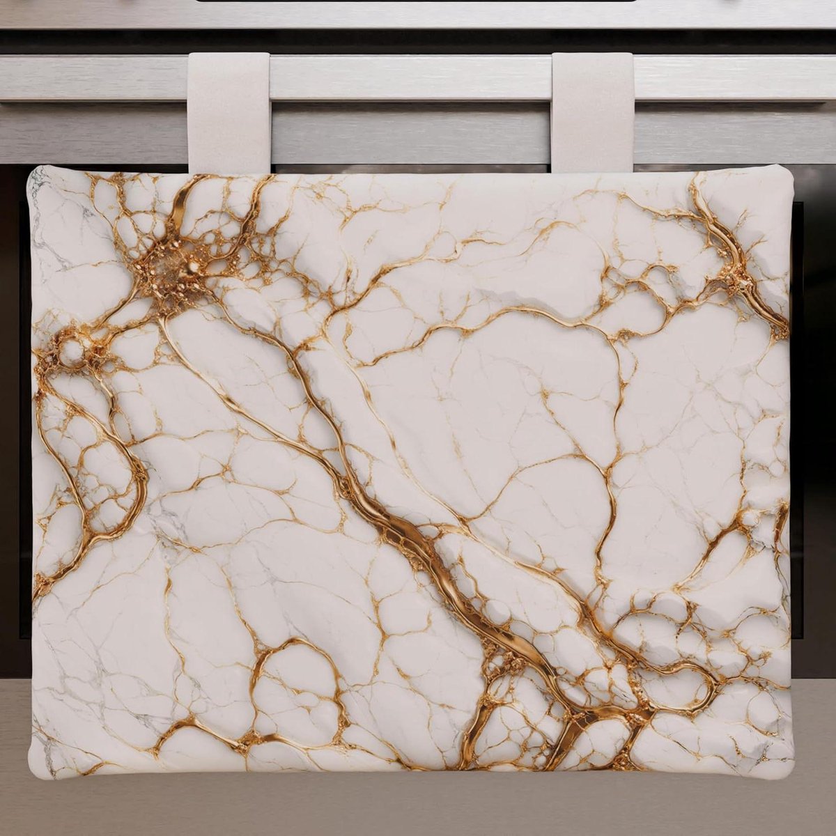 Ovenafdekking Keuken - Aanrechtblad Cover - Keuken Decoratie - Marmereffect Design - 40 x 50 cm - Wit