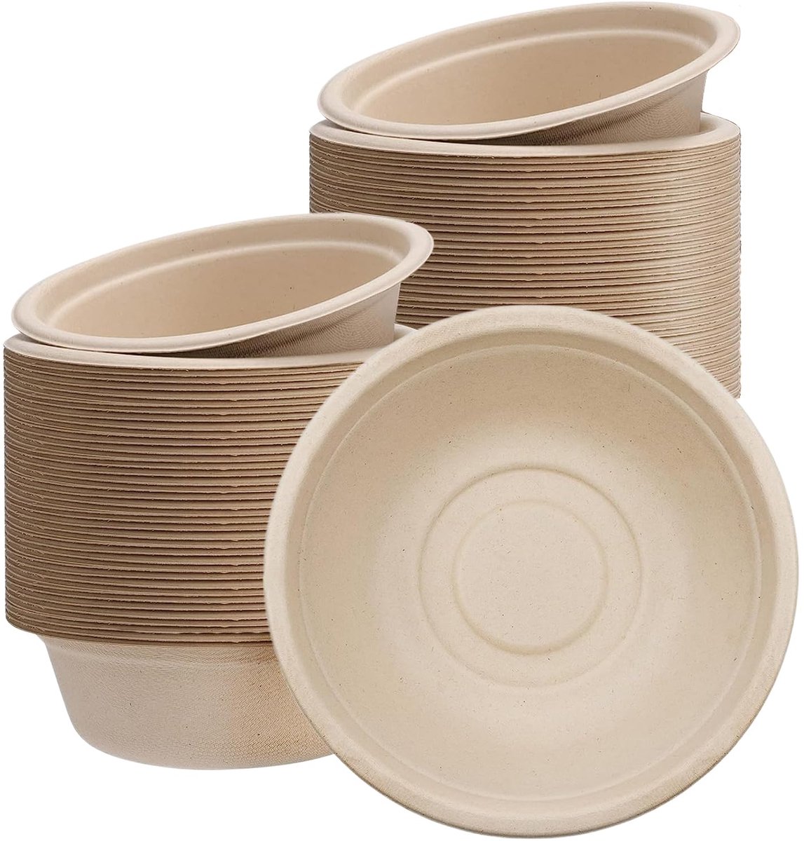 100 stuks wegwerp soepkommen van suikerriet, warmteopslag, soepkommen, wegwerp, kleine suikerrietkommen, sterke papieren kommen voor picknick, verjaardag, grillen en feest (wit, 480 ml-100)