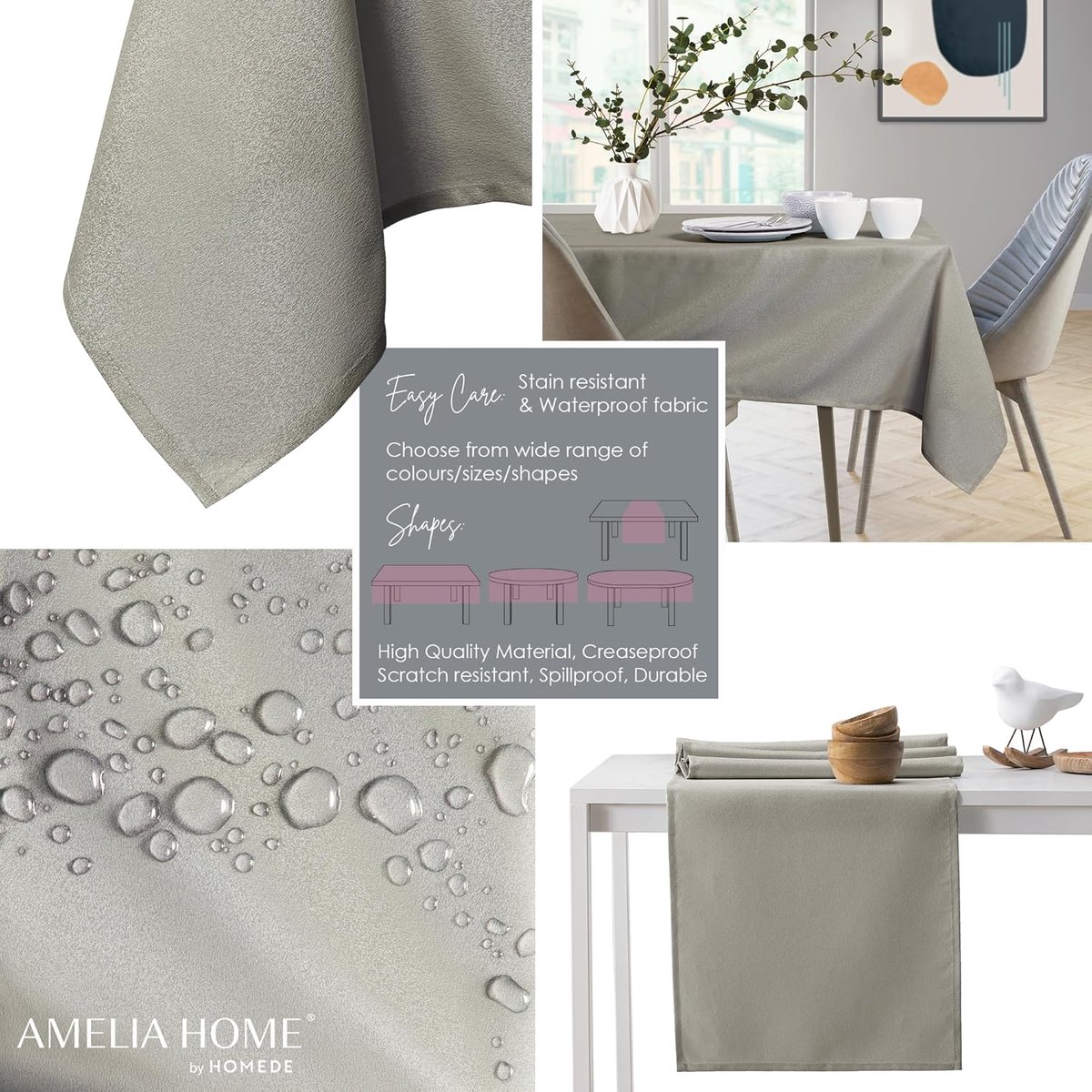 Tafelkleed Lotuseffect - Waterafstotend Linnenlook - Eettafel Beschermen - Met Sierrand - 140x400 cm - Cappuccino