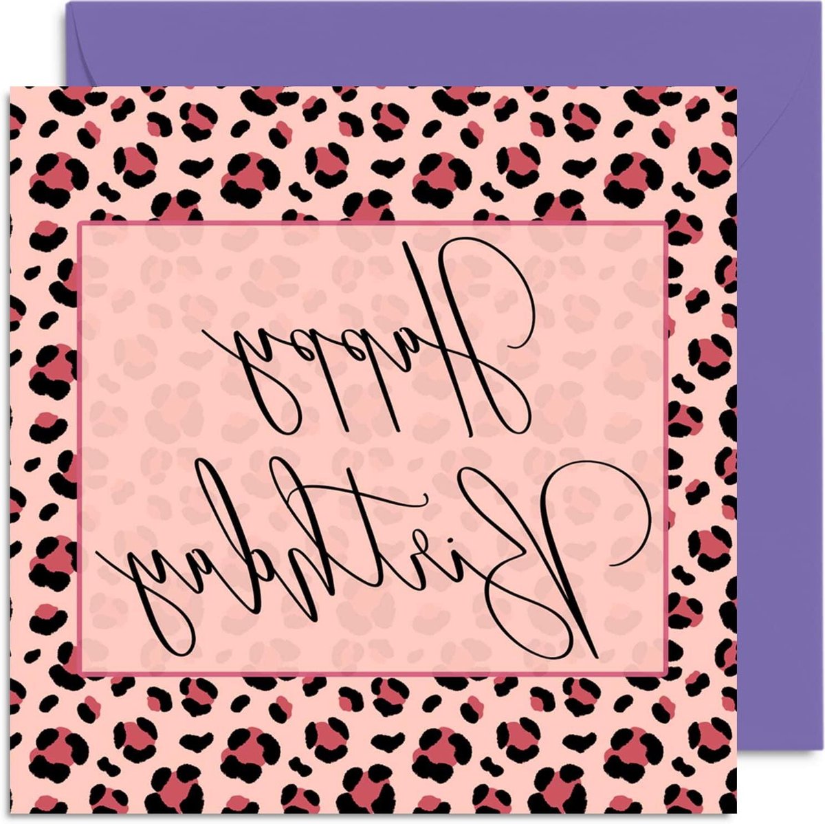 Verjaardagskaart Vrouw - Wenskaart Dames - Verjaardag Vieren - Roze Luipaardprint - 145 mm x 145 mm - Meerkleurig