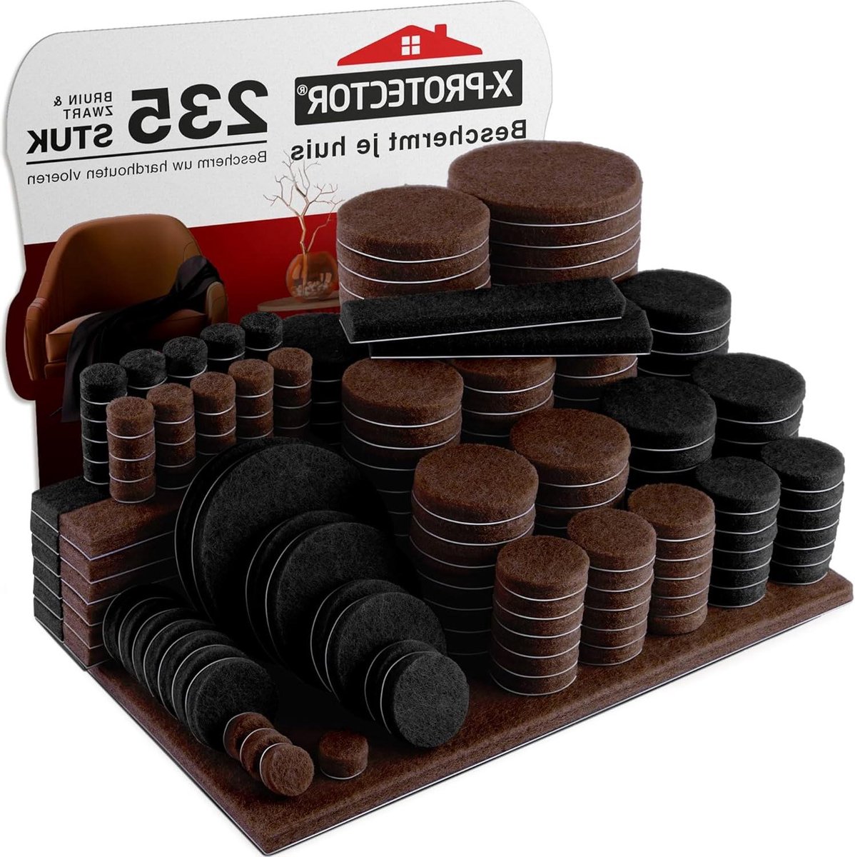 Meubel Pads - Viltjes Vloerbeschermers - Vloeren Beschermen - Zelfklevend Vilt - 235 Stuks - Bruin Zwart