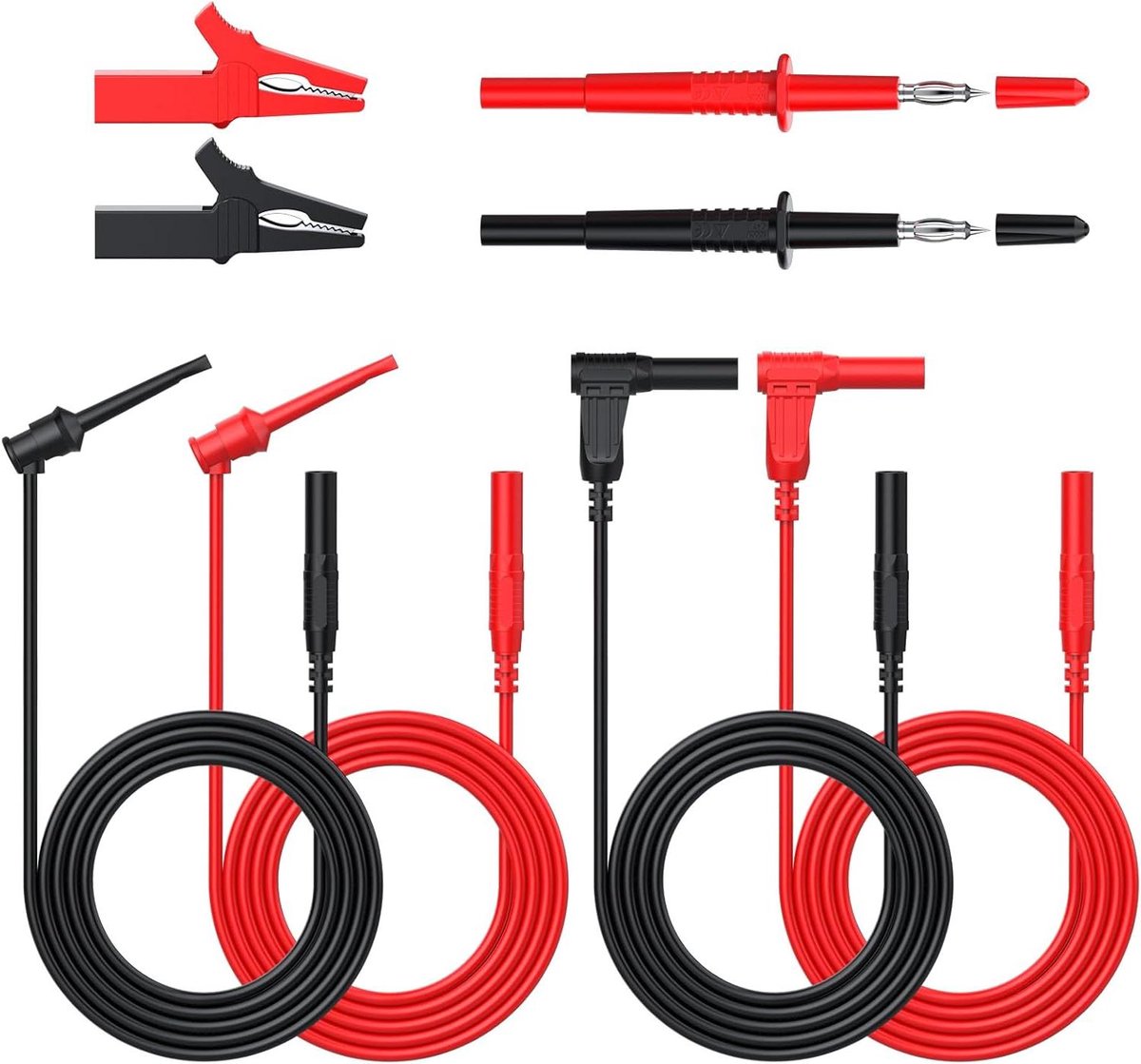 Multimeter Testkabels Set - Testkabels Multimeter - Elektrisch Onderzoek - 8-Delige Professionele Set - 1 Meter - Rood en Zwart