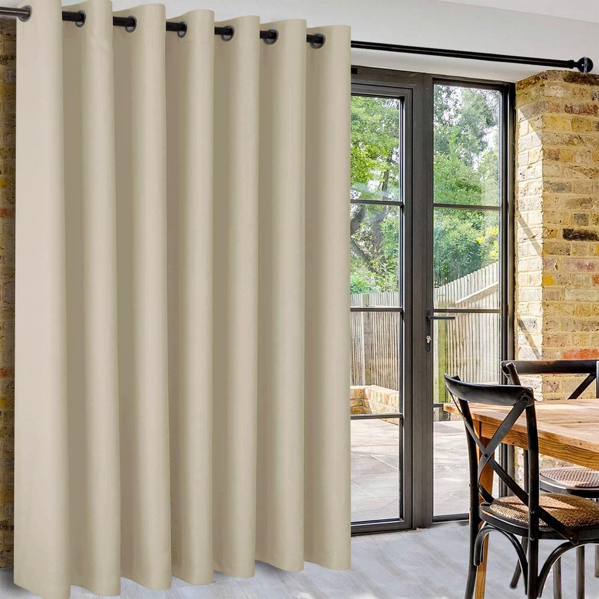 DWCN Extra brede gordijnen, beige, 243 x 304 cm, ruimteverdelende gordijnen met inslagringen, thermogordijn tegen hitte, verduisteringsgordijn, hittebescherming, inkijkbescherming, voor woonkamer