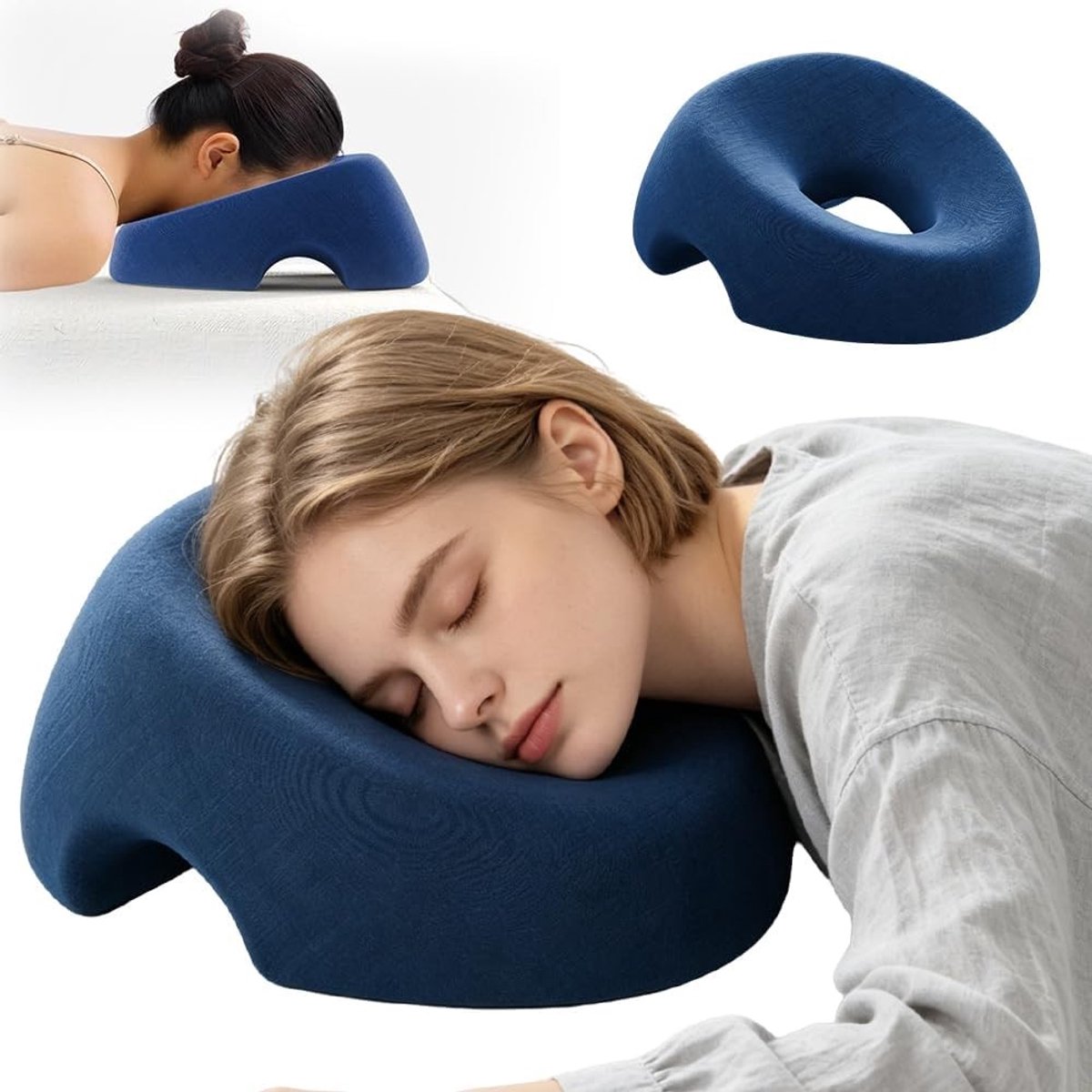 Massagekussen met hoofdgat voor optimaal comfort, U-vormig ontwerp, ideaal voor salons en schoonheidssalons, donkerblauw