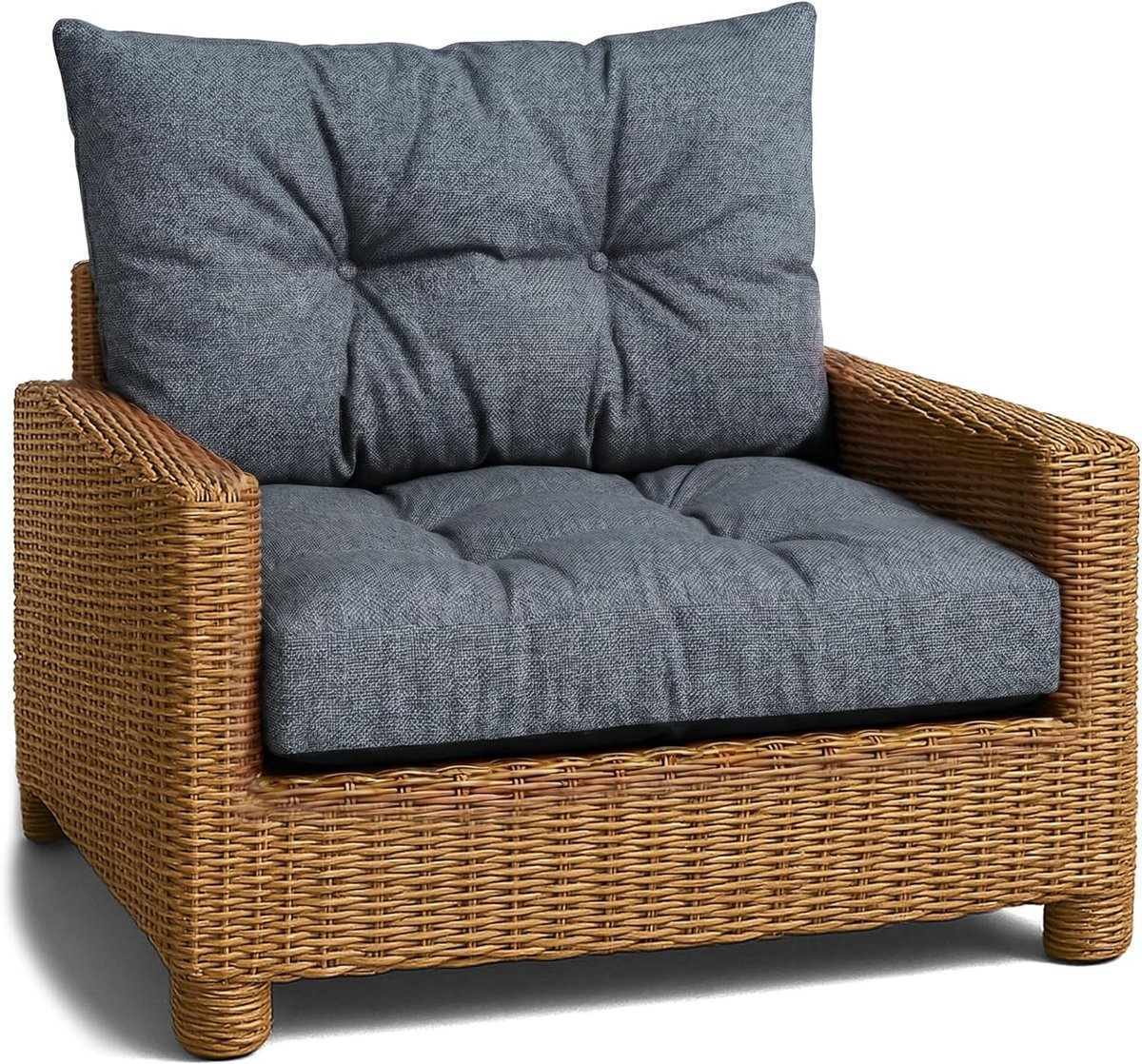 Lounge Tuinmeubelen - Zitkussen 60x60 cm Rug Rattan Ideaal voor balkon terras loungeset buiten comfort vulling dik duurzaam Jeanskleur Eco-linnen
