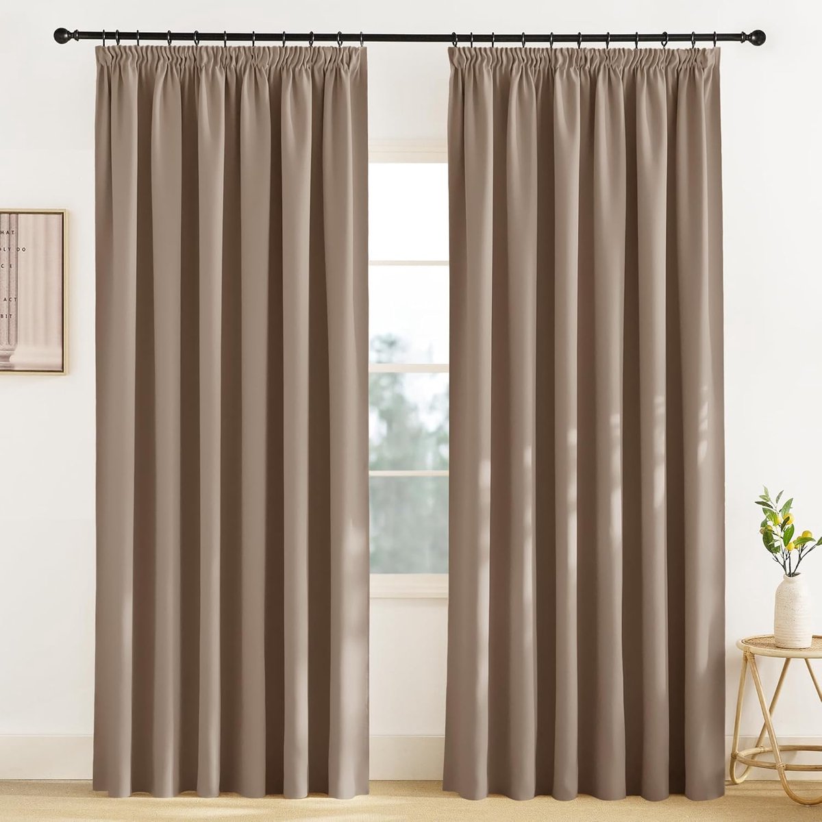 Gordijnen Kant en Klaar, Verduisterende, Warmte- en Koude-Isolerende Thermische Gordijnen Plooiband, Geschikt voor Woonkamer, Slaapkamer,200B x 245H cm (2 Panelen),Cappuccino