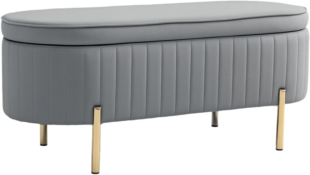 Noventra - Opbergbank - Bankje met Opbergruimte - Bedbank Slaapkamer - Halbank - Zitbank - Fluweel - Velours - Grijs - 108 x 44 x 43,5 cm