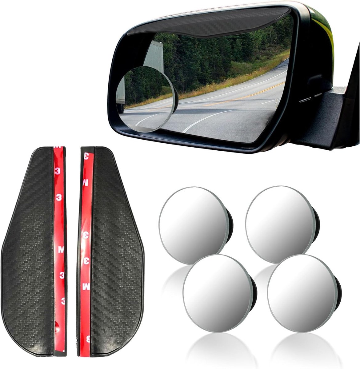 4 stuks dode hoekspiegels voor de auto, frameloos, 360° draaibaar HD-glas, blindspiegel met 2 achteruitkijkspiegels, regenbescherming, zelfklevend, verstelbaar, groothoekspiegel voor auto's