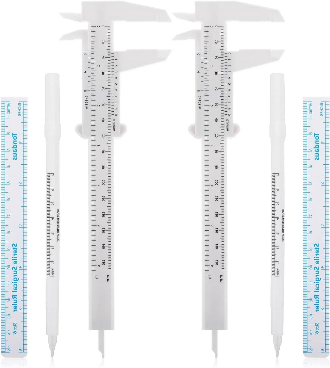 Wenkbrauw Mapping Tools - Meet linialen - Make-up Precisie - Dubbele schaal - 6 stuks - Wit Blauw