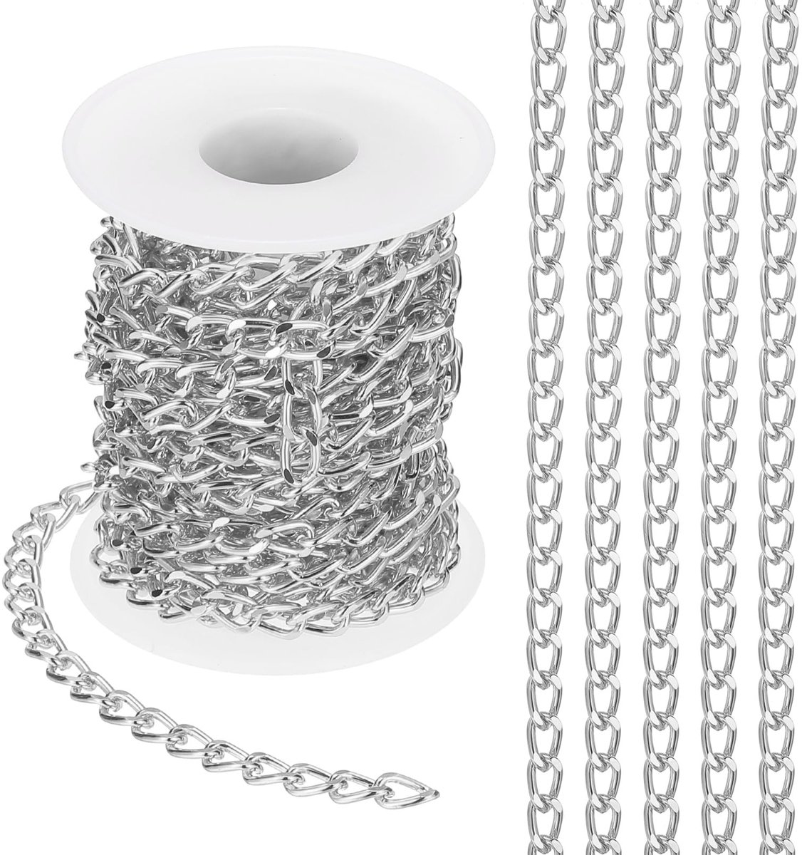 16.4ft Aluminium Curb Chains Twisted Links, 9 x 6 mm Curb Chain Spool Sieraden Maken Kettingen Craft Chain voor Ketting Armband Oorbellen, Zilver