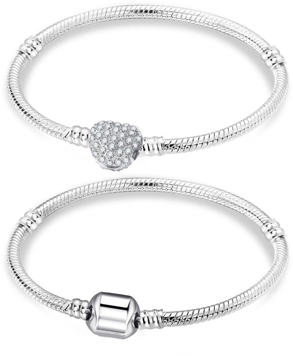Slangenkettingarmband, dames, slangenketting, vierkante sluiting, 2 stuks, slangenarmband, 17/18/19 cm