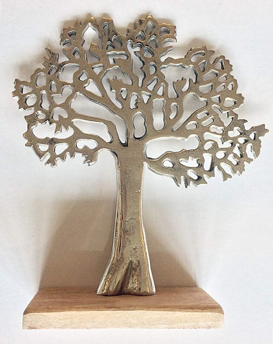 Levensboom Sculptuur - Woondecoratie Metaal - Sieraden Organiseren - Gepolijst Aluminium - 26 x 23 cm - Zilver — cadeau in Wonen & Interieur - foto 4
