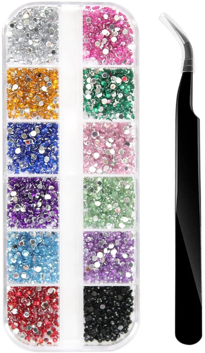 Gems, Flat Back Crystal Rhinestones met Pick Up Pincet voor Nail and Face Art, Craft Decoratie, 1500 Stks, 3 Maten