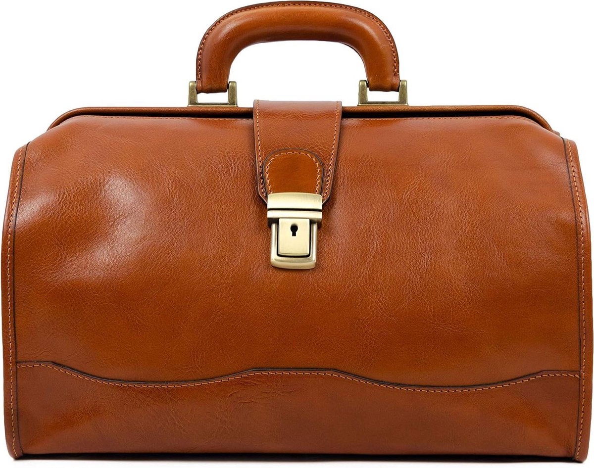 Leren Dokterskoffer - Handtas Aktetas - Zakelijk Gebruik - Handgemaakt in Italië - 36 x 17 x 22 cm - Bruin