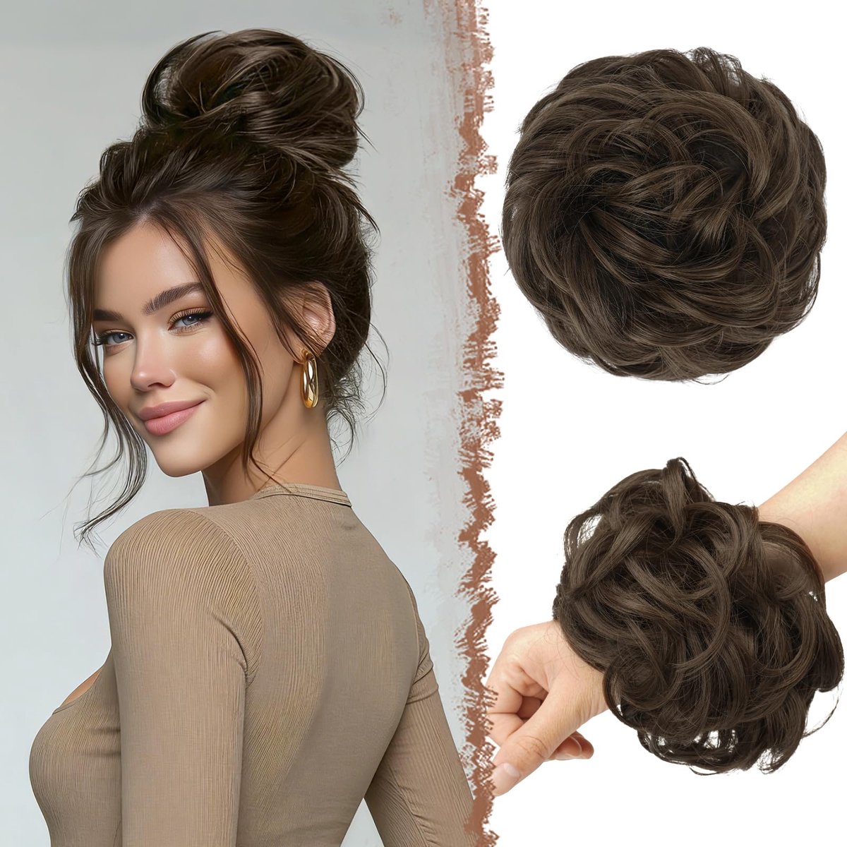 Haarknot Haarstukje Haar Bun Synthetische Golvend Krullend Elastiek Haarknot Paardenstaart Haarextensies Dikke Updo Haarstukken voor Vrouwen Meisjes 1PCS