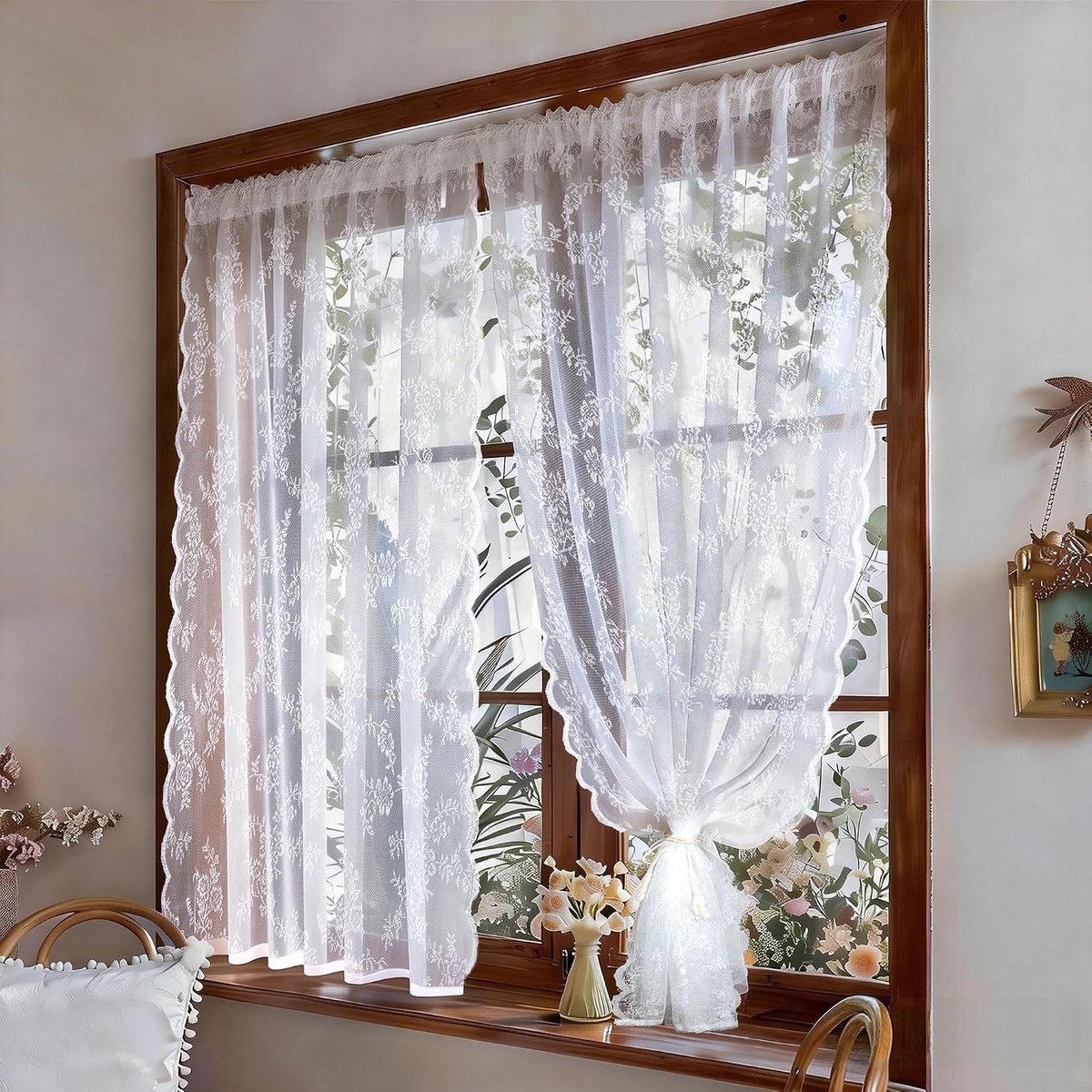 Panelen met bloemenpatroon, schuifgordijn met 2 embrasses voor gordijnen voor woonkamer en slaapkamer, 75 x 100 cm