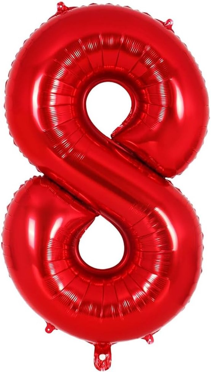 Ballonnen Nummer 8 Rood (101cm), Opblaasbaar met Helium of Lucht, XXL Folieballon Cijfers 0-100, Reuzenballonnen voor Jubilea en Verjaardagen Ballon Decoratie